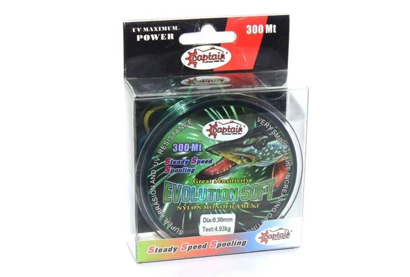 Captain Evolution Soft 300mt Monofilament Misina Yeşil  Standart 0.30 MM ürün görseli 1