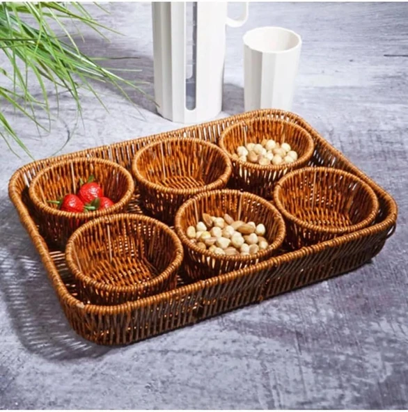 Kosova Wicker 7li Tepsili Çerezlik Set ürün görseli 1
