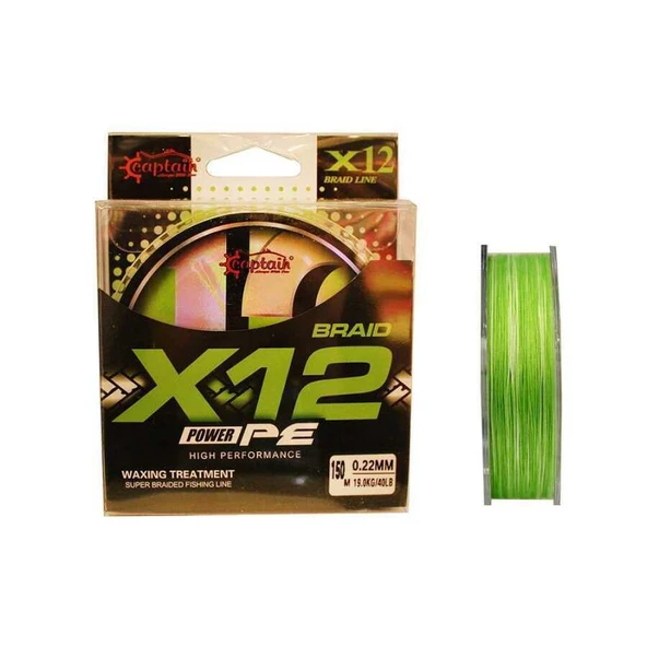 Captain X12 Power PE 12 Örgü Spin İp Misina 150mt Green White  Standart 0.20 MM ürün görseli 1