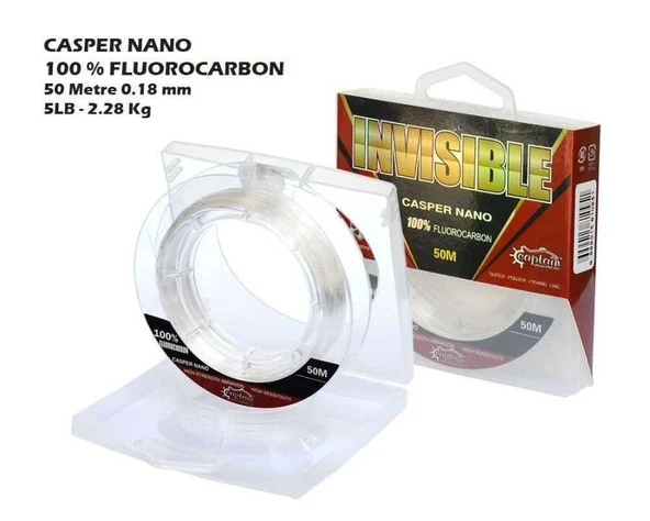 Captain Casper Nano %100 Fluoro Carbon Misina 50mt  Standart 0.35 MM ürün görseli 1