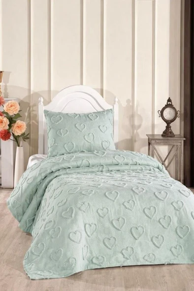 Çeyiz Diyarı Pure Love 2 Parça Tek Kişilik Pike Takımı Adaçayı ürün görseli 1