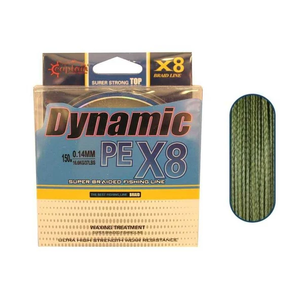 Captain Dynamic Soft PE 8 Örgü Spin İp Misina 150mt Yeşil  Standart 0.10 MM ürün görseli 1