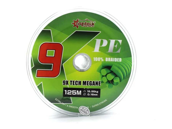 Captain X9 Megane Tech PE 9 Örgü Spin İpi 125mt Dark Green  Standart 0.18 MM ürün görseli 1