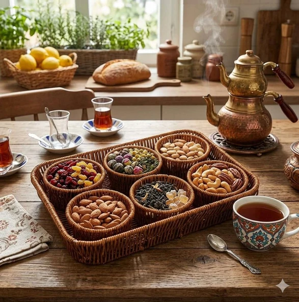 Kosova Wicker 7li Tepsili Çerezlik Set - Resim 2
