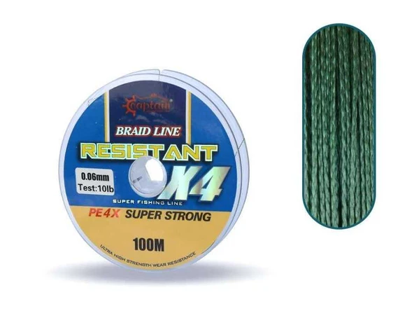 Captain Resistant PE 4 Kat İp Misina 100mt Yeşil  Standart 0.25 MM ürün görseli 1