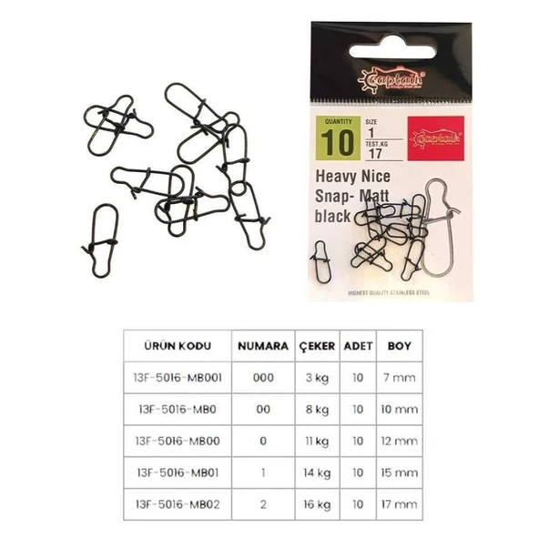 Captain 5016 Sahte Balık Klipsi Snap İnox 10lu Paket Mat Black  Standart 00 ürün görseli 1