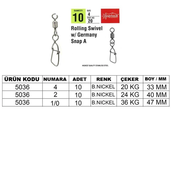 Captain 5036 Germany-A Klips 10lu Paket Black Nikel  Standart 2 ürün görseli 1