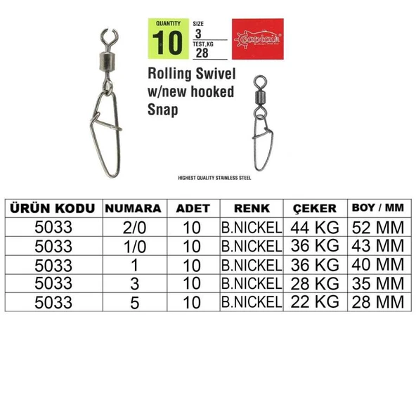 Captain 5033 New Hoked Klips 10lu Paket Black Nikel  Standart 1 ürün görseli 1