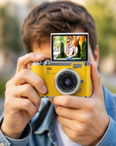48 Mp 4k Dijital Kamera Flip Ekranlı Vlog Selfie Çekim Profesyonel Fotoğraf Makinesi ürün görseli 1