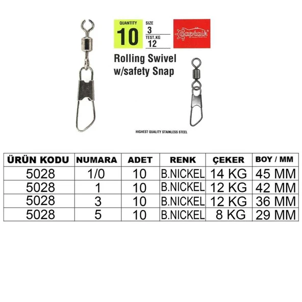 Captain 5028 Klips Safety 10lu Paket Black Nikel  Standart 3 ürün görseli 1