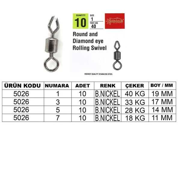 Captain 5026 Elmas Diamond Fırdöndü 10lu Paket Black Nikel  Standart 1 ürün görseli 1
