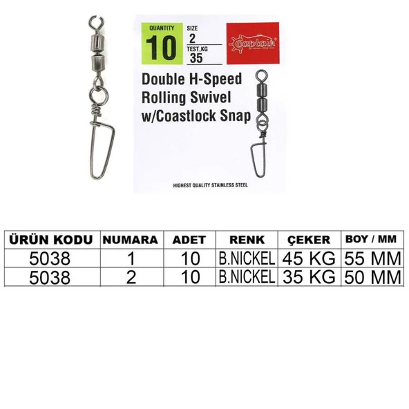 Captain 5038 Double Fırdöndülü Coastlok Klips 10lu Paket Black Nikel  Standart 1 ürün görseli 1