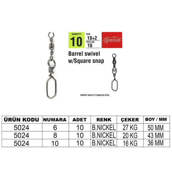 Captain 5024 Square Klips 10lu Paket Black Nikel  Standart 6+4 ürün görseli 1