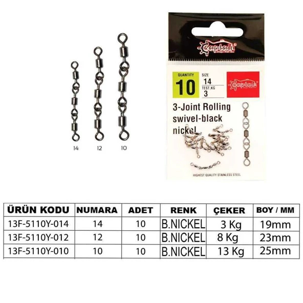 Captain 5110 3 Zincir Rulmanlı Fırdöndü 10lu Paket Black Nikel  Standart 12 ürün görseli 1
