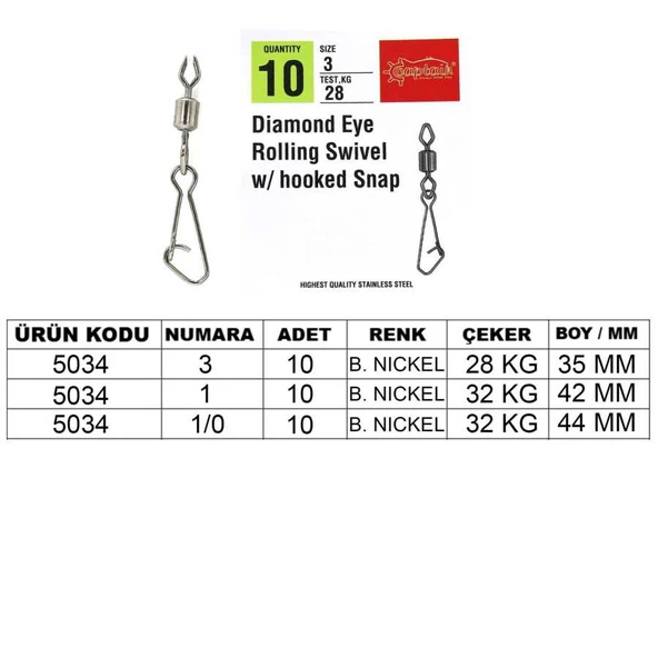 Captain 5034 Diamond Hoked Klips 10lu Paket Black Nikel  Standart 3 ürün görseli 1