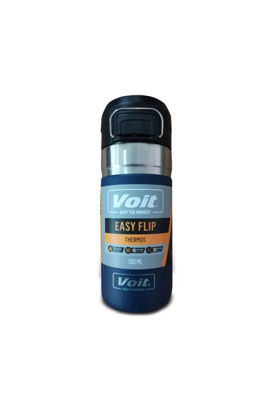 Voit Easy Flip Thermos 500 ml Mavi | 304 Paslanmaz Çelik, Çift Cidarlı Vakum Yalıtımlı ürün görseli 1