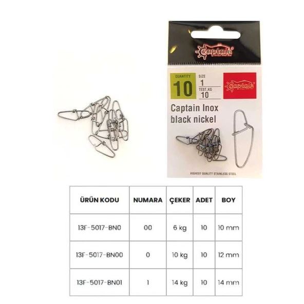 Captain 5017 Sahte Balık Klipsi Snap Strong 10lu Paket Black Nikel  Standart 00 ürün görseli 1