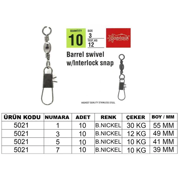 Captain 5021 Kilitli Klips 10lu Paket Black Nikel  Standart 5 ürün görseli 1
