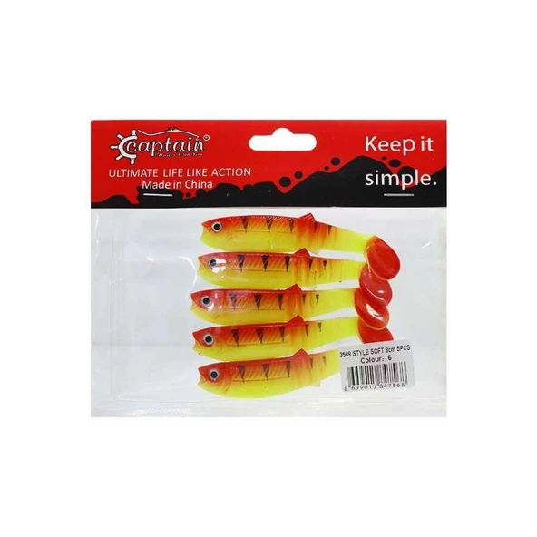 Captain 3569 Style Soft 8cm Levrek Silikonu 5li Paket Suni Yem  9 ürün görseli 1