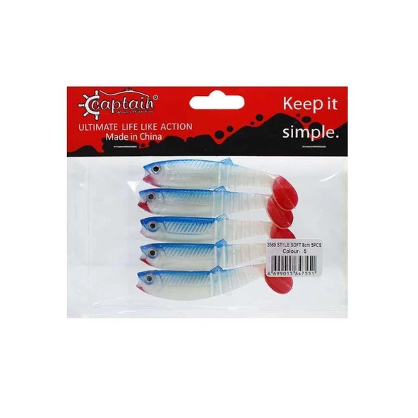 Captain 3569 Style Soft 8cm Levrek Silikonu 5li Paket Suni Yem  5 ürün görseli 1