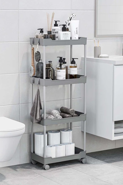 Gri 4 Katlı Tekerlekli Düzenleyici Mutfak ve Banyo Rafı Vesken ürün görseli 1