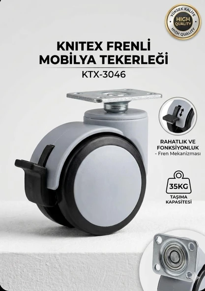 4 Adet Gri Büro Tipi Tablalı Dönerli Frenli Mobilya Tekerleği ürün görseli 1