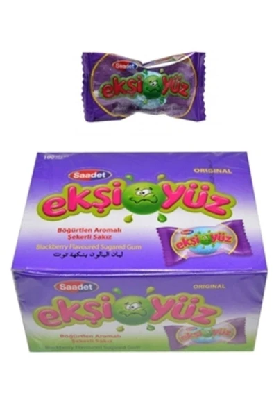 Ekşi Yüz 100'lü Paket Böğürtlen Aromalı Şekerli Sakız ürün görseli 1