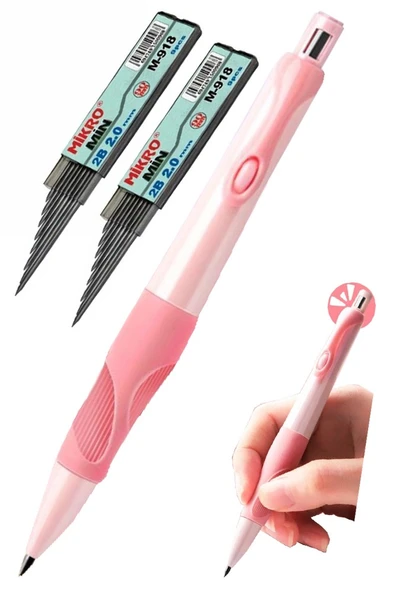 Pembe Kalın Uçlu Kalem 2.0 mm 1 Adet ve 2.0 Mm Kalın Uç Siyah 2 Adet VR22 Kalın Uçlu Mekanik Kalem ürün görseli 1