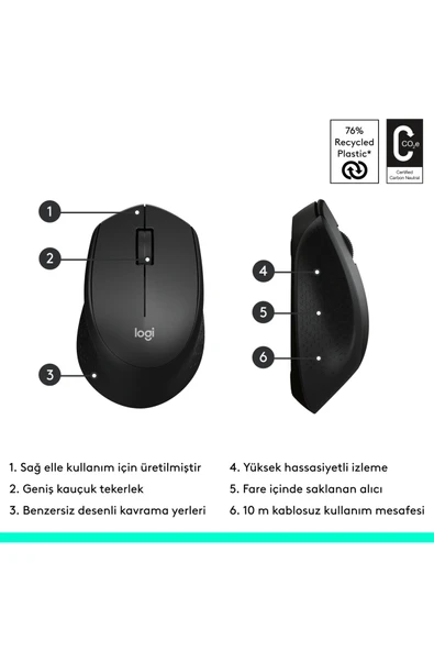 (OUTLET) Logitech M280 Konforlu Kablosuz Optik Mouse, Siyah 910-004287 - Resim 7