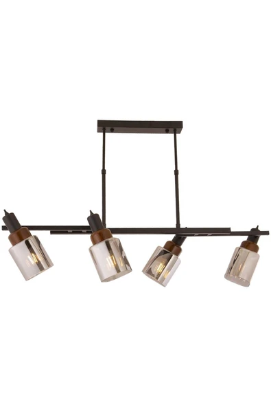 AVONNI AV-60415-4Y-BSY Siyah Boya Modern Avize E27 Metal Ahşap Cam 100x35cm ürün görseli 1