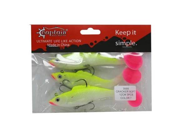 Captain 3568 Cracker Soft 12cm Levrek Turna Silikonu 3lü Set Suni Balık  7 ürün görseli 1