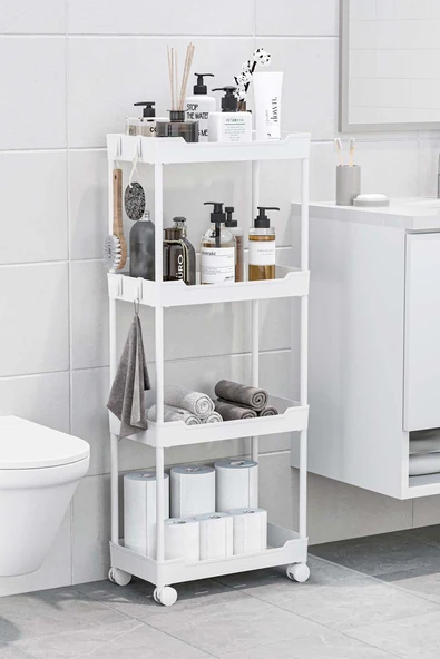 Beyaz 4 Katlı Tekerlekli Düzenleyici Mutfak ve Banyo Rafı Vesken ürün görseli 1