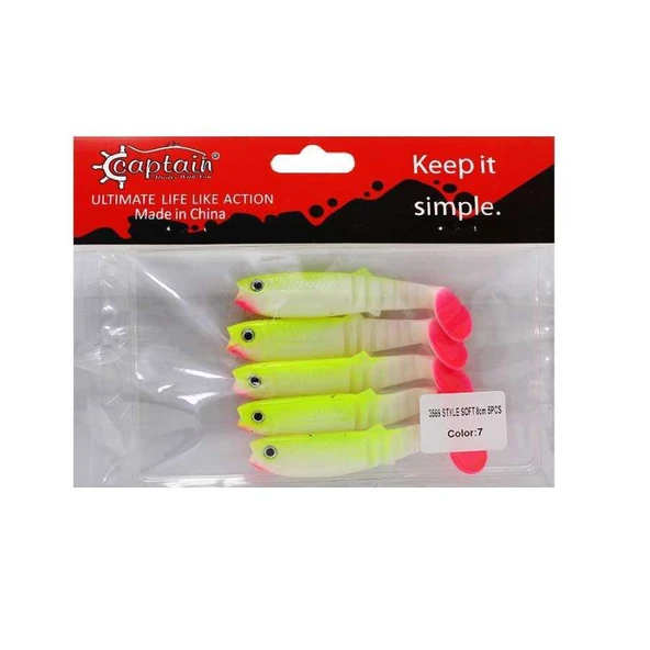 Captain 3569 Style Soft 8cm Levrek Silikonu 5li Paket Suni Yem  7 ürün görseli 1