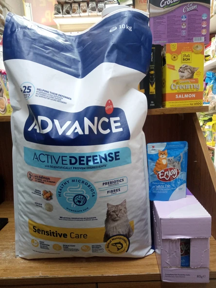 Advance Sensitive Somonlu 10 kg Yetişkin Kedi Maması+20 adet enjoy balıklı kedi yaş mama 85 gram ürün görseli 1