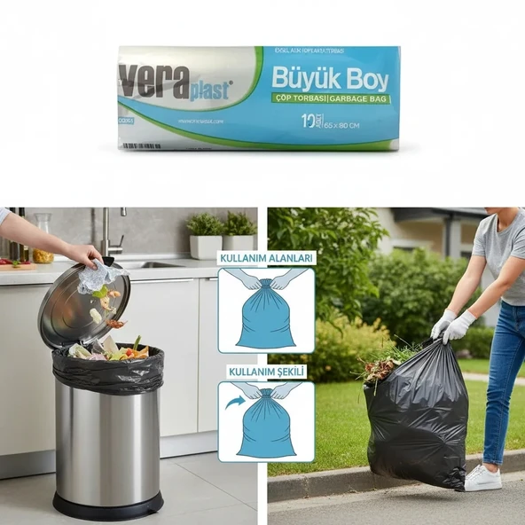 Vera Plast 65*80 Büyük Boy Çöp Poşeti siyah 10'lu Koli içi 50 Rulo ürün görseli 1