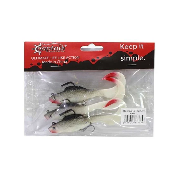 Captain 3559 Pencil Soft 10cm Levrek Silikonu 3lü Suni Balık  1 ürün görseli 1