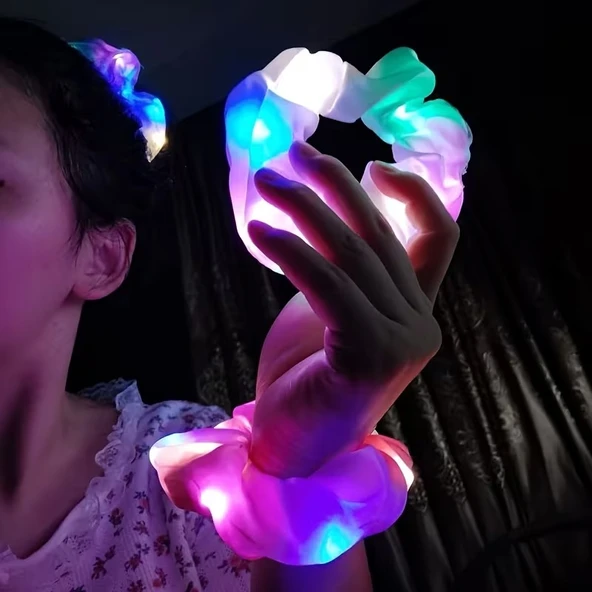 Pembe Renk Led Işıklı Lastikli Saç Tokası - 3 Modlu Festival  Parti Saç Tokası ürün görseli 1