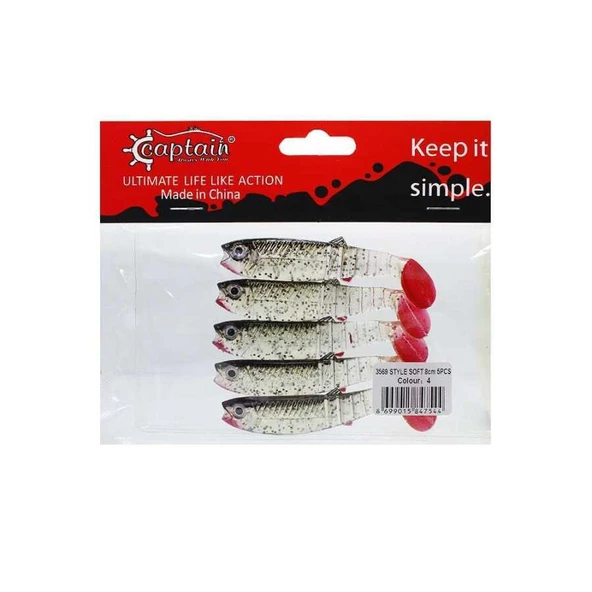 Captain 3569 Style Soft 8cm Levrek Silikonu 5li Paket Suni Yem  4 ürün görseli 1