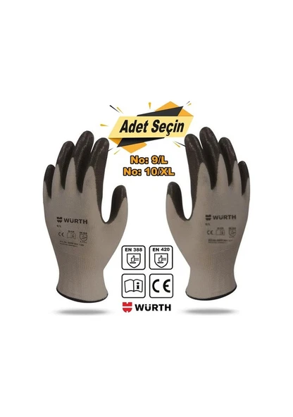 Würth Nitril Kaplama Sanayi Iş Usta Eldiveni Mekanikçi 9/L - 10/XL (12 çift) ürün görseli 1