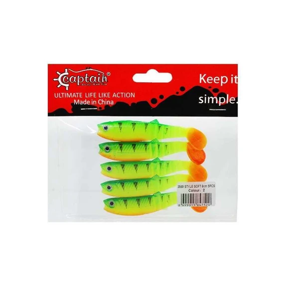 Captain 3569 Style Soft 8cm Levrek Silikonu 5li Paket Suni Yem  2 ürün görseli 1