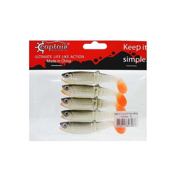 Captain 3569 Style Soft 8cm Levrek Silikonu 5li Paket Suni Yem  3 ürün görseli 1