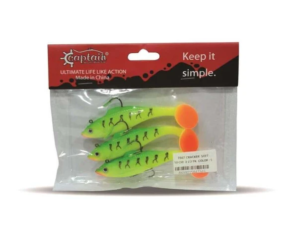 Captain 3567 Cracker Soft 10cm Levrek Turna Silikonu 3lü Set Suni Balık  5 ürün görseli 1