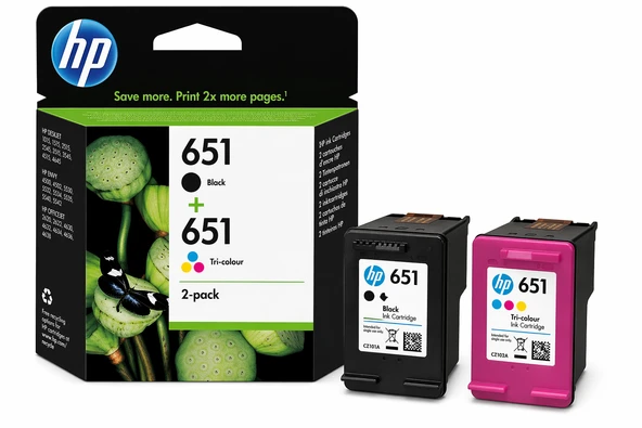HP 651 C2P10AE + C2P11AE Siyah + Renkli 2'li Set Kartuş ürün görseli 1