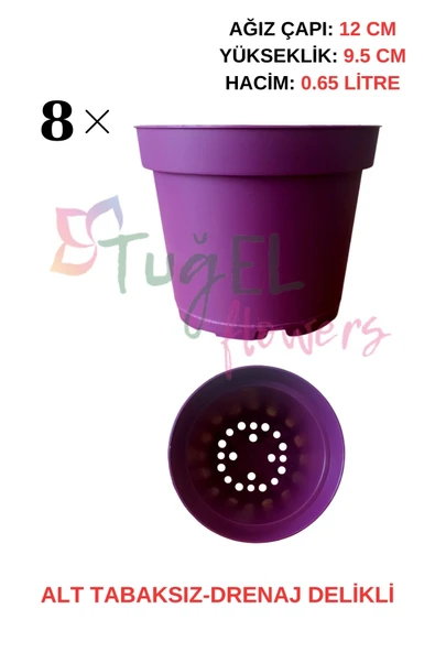 8 Adet (MOR)Plastik Saksı 12 Cm.lik (ALT TABAKSIZ) ürün görseli 1