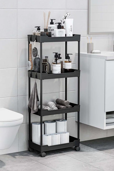 Siyah 4 Katlı Tekerlekli Düzenleyici Mutfak ve Banyo Rafı Vesken ürün görseli 1