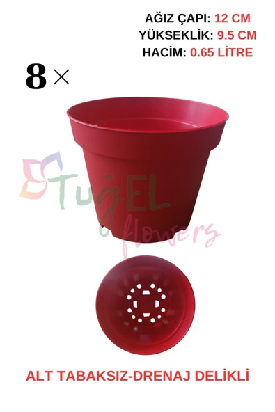 8 Adet (KIRMIZI)Plastik Saksı 12 Cm.lik (ALT TABAKSIZ) ürün görseli 1