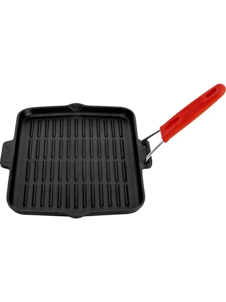 Lava 21x36 cm Tel ve Silikon Saplı Kırmızı Demir Döküm Izgara Tava ürün görseli 1