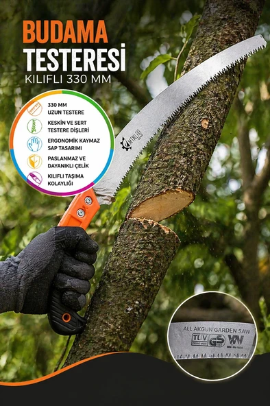 Kılıflı Kamp Budama Testeresi 330 mm Bahçe Dal Kesme Testere Ergonomik Sap Keskin Diş ürün görseli 1