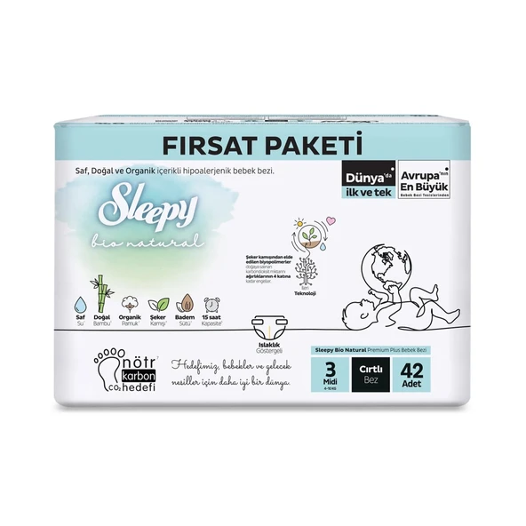 Bio Natural Bebek Bezi Fırsat Paketi 3 Beden 4-10 Kg 42 Adet ürün görseli 1
