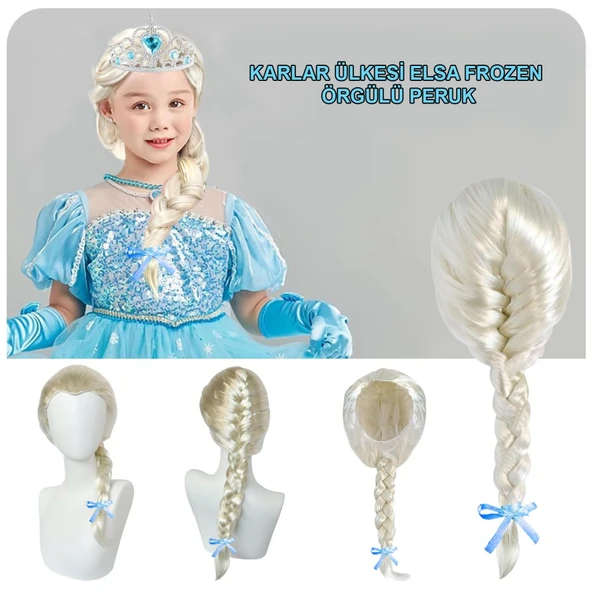 Platin Altın Dore Renk Karlar Ülkesi Elsa Frozen Peruğu Çocuk Boy ürün görseli 1